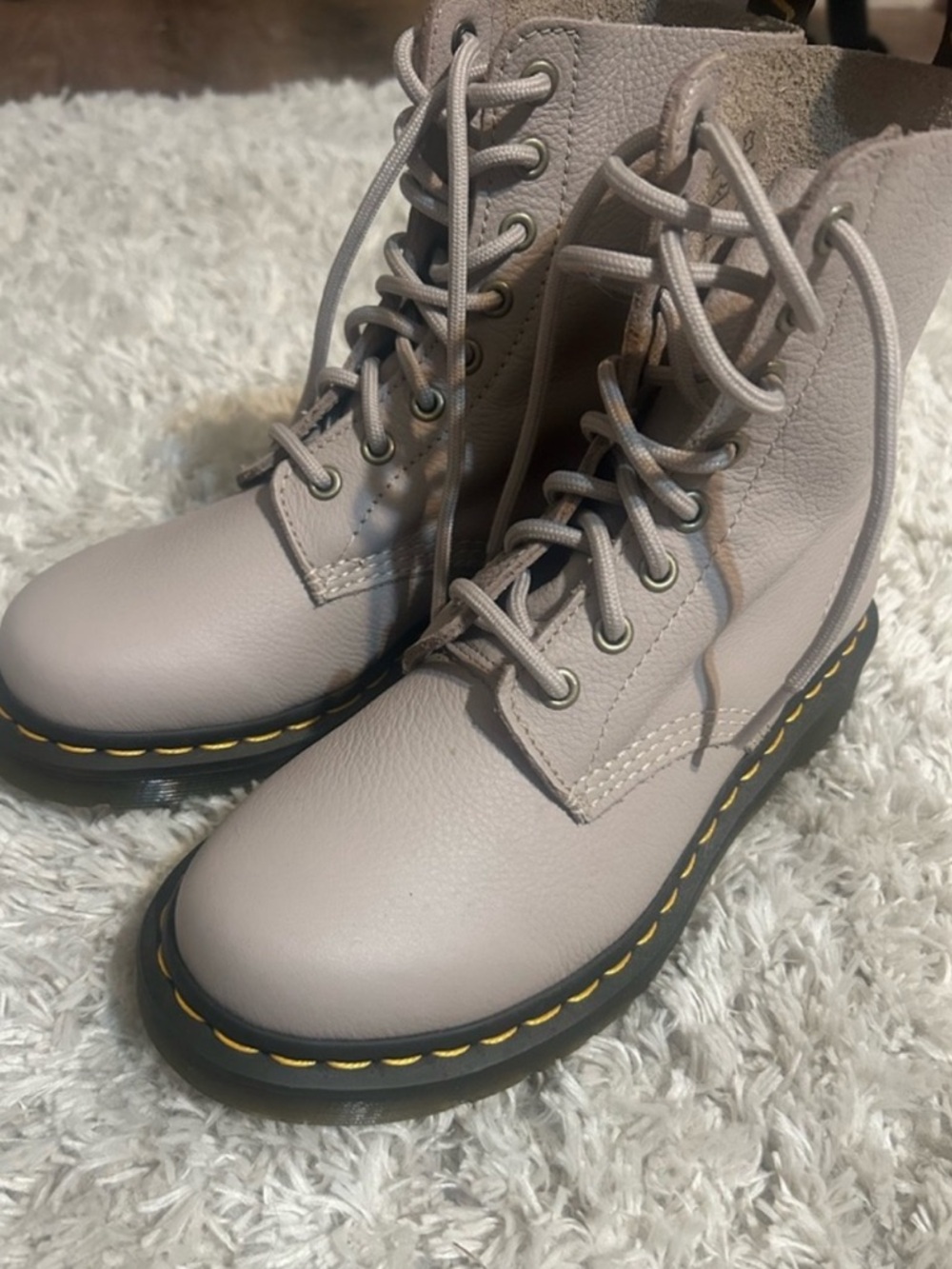 Dr. Martens Women's Lace-Up Leather Boots in Light Taupe - Picture 2 of 4